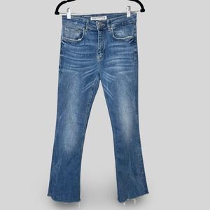 Zara Trafaluc High Rise Cropped Flare Jeans